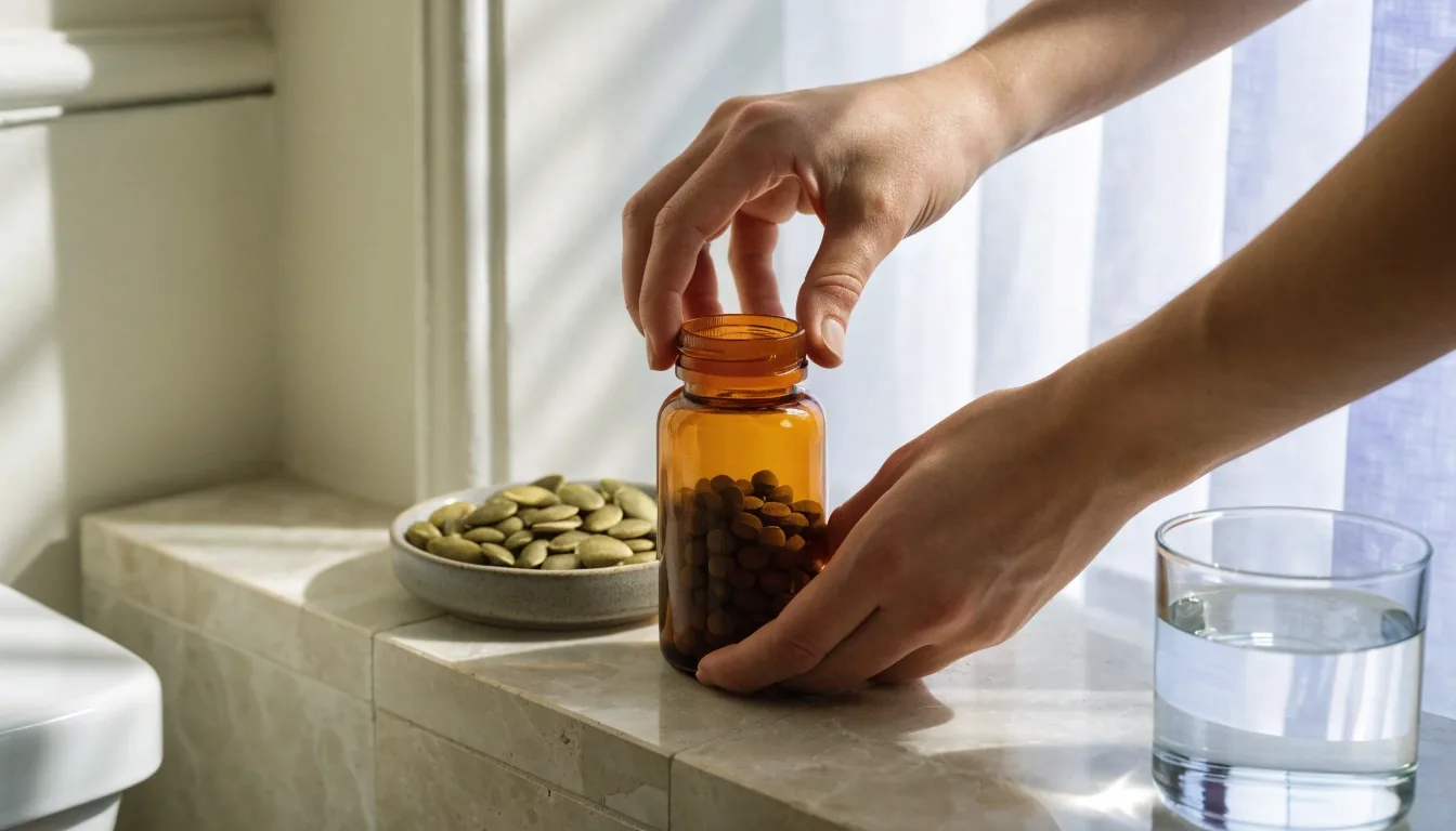 Capsules naturelles et graines posées sur une table en bois dans un intérieur français